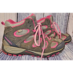 Girls Youth Merrell Hilltop Ventilator Mid Grey Pink Sneakers Boots Size 7